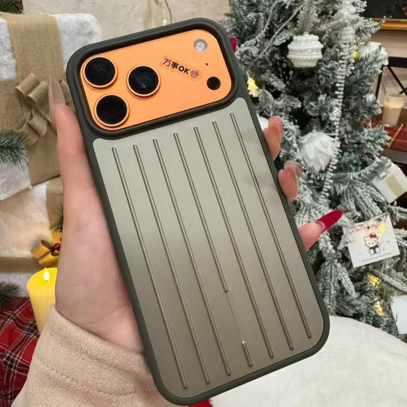 Aluminum Alloy Luggage Case for Iphone 16 Pro Max & 15 Cool 14 All-Inclusive Protective Phone Cover with Vertical Lines Design