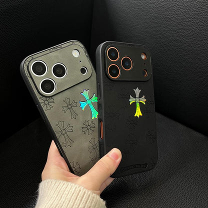 Cross-Patterned Laser Gradient Phone Case, Compatible with Iphone 17/16/15/14/13/12/11 Pro/Max/Air, Features a Slim-Fit Design with PU Leather and TPU Back Cover, Providing Drop Protection. Also Compatible with Iphone 16/15/14 Plus.