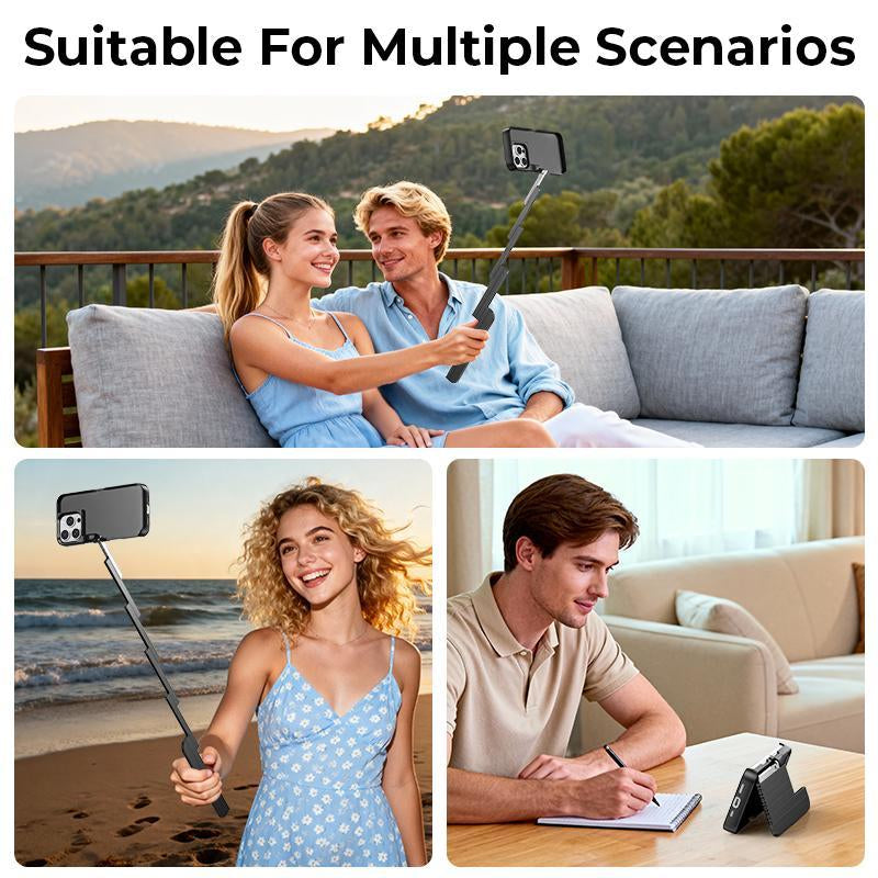 Concert Phone Case with Selfie Stick 3-In-1 Foldable Iphone Case Slim Vertical Design Rotatable Mount Bluetooth Remote Shooting Multi-Angle Rotation Folding Stand for Travel & Vlogging