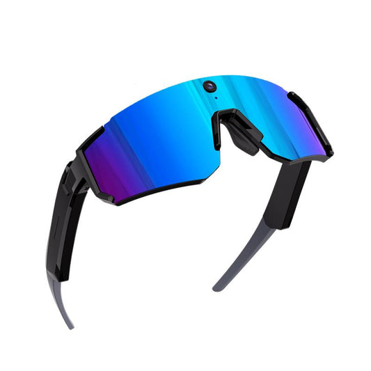 Smart Sports Glasses with 8MP Camera, 2K Photo/1200P Video Recording Wearable Glasses, IP54 Waterproof Multifunctional Wireless Audio Bluetooth Glasses with Headphone, Outdoor Sports Polarized Sunglasses with AI Voice Assistant, UV Protection Eyeglass