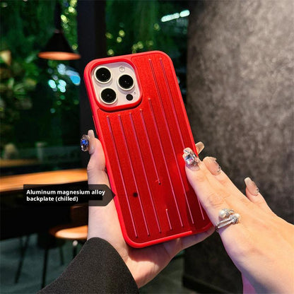 Aluminum Alloy Luggage Case for Iphone 16 Pro Max & 15 Cool 14 All-Inclusive Protective Phone Cover with Vertical Lines Design