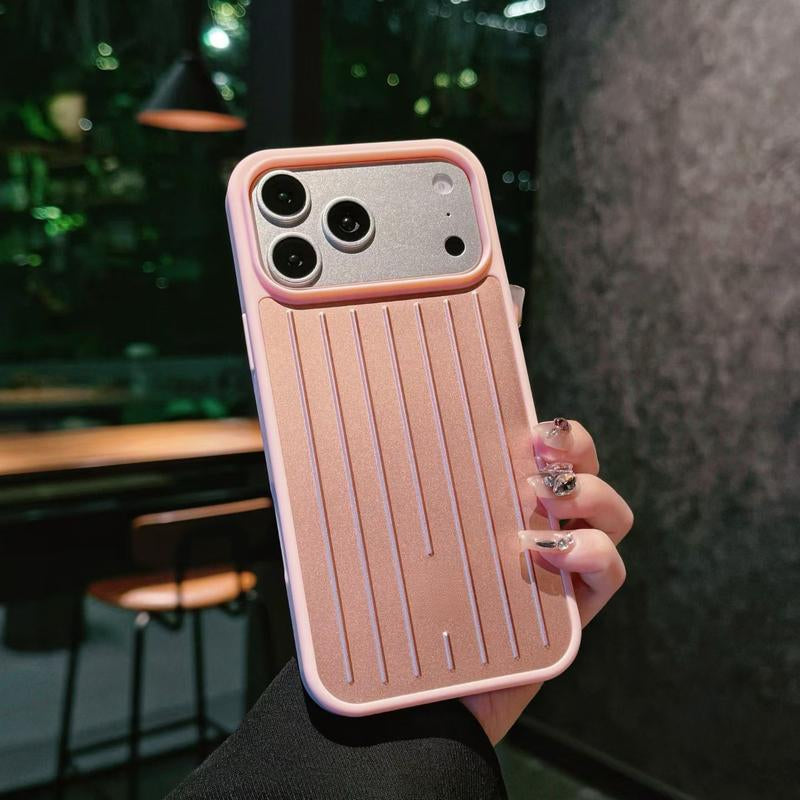Aluminum Alloy Luggage Case for Iphone 16 Pro Max & 15 Cool 14 All-Inclusive Protective Phone Cover with Vertical Lines Design