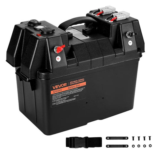 VEVOR Battery Box, Group 24/31 Trolling Motor Battery Box, 12V/24V Marine Batteries Case with PP Shell and Dual Straps, Smart Batteries Case, Suitable for Trolling Motor, Marine,Rv & Solar Panel