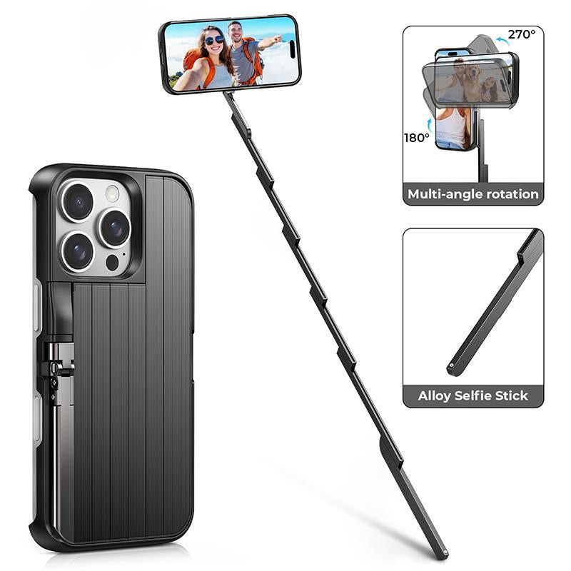 Concert Phone Case with Selfie Stick 3-In-1 Foldable Iphone Case Slim Vertical Design Rotatable Mount Bluetooth Remote Shooting Multi-Angle Rotation Folding Stand for Travel & Vlogging