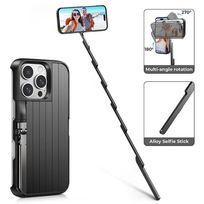 Concert Phone Case with Selfie Stick 3-In-1 Foldable Iphone Case Slim Vertical Design Rotatable Mount Bluetooth Remote Shooting Multi-Angle Rotation Folding Stand for Travel & Vlogging
