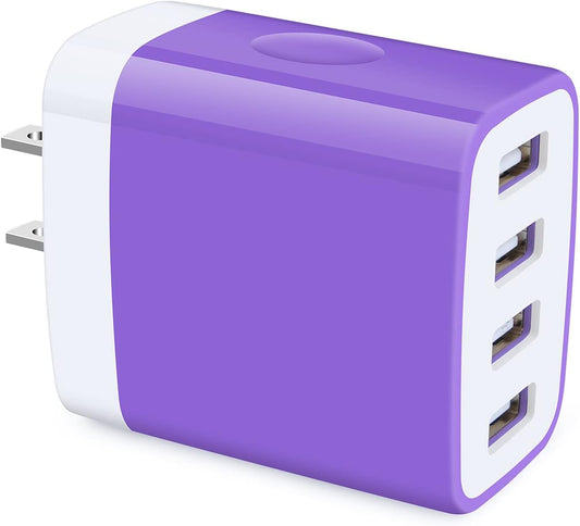 Wall Charger Block,  4-Multi Port USB Wall Charger Plug 4.8A Power Adapter Charging Block Cube Charger Box for Iphone 15 14 13 Pro Max 12 11 XS X 8 Plus, Ipad, Samsung Galaxy, LG, Moto, Android