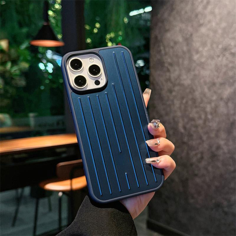 Aluminum Alloy Luggage Case for Iphone 16 Pro Max & 15 Cool 14 All-Inclusive Protective Phone Cover with Vertical Lines Design