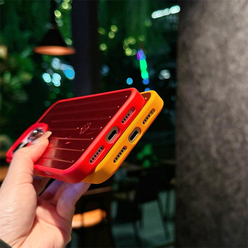 Aluminum Alloy Luggage Case for Iphone 16 Pro Max & 15 Cool 14 All-Inclusive Protective Phone Cover with Vertical Lines Design