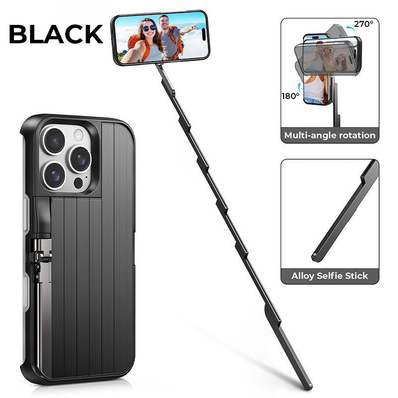 Concert Phone Case with Selfie Stick 3-In-1 Foldable Iphone Case Slim Vertical Design Rotatable Mount Bluetooth Remote Shooting Multi-Angle Rotation Folding Stand for Travel & Vlogging