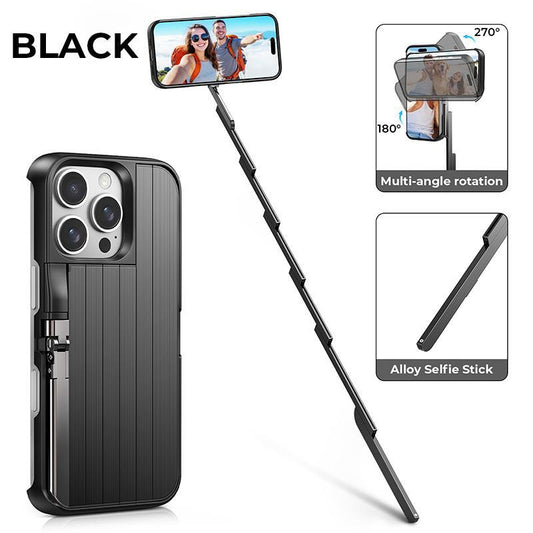 Concert Phone Case with Selfie Stick 3-In-1 Foldable Iphone Case Slim Vertical Design Rotatable Mount Bluetooth Remote Shooting Multi-Angle Rotation Folding Stand for Travel & Vlogging