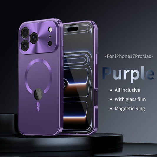 [Metal + Plastic Back]Metal Frame Iphone 17 Pro Max Case Purple Full Coverage Privacy Screen Lens Protection Magnetic TPU Back International Warranty Phone Cases Phone Case 17 Pro Max