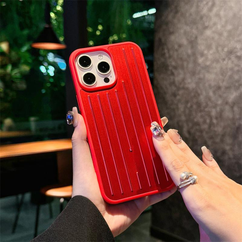 Aluminum Alloy Luggage Case for Iphone 16 Pro Max & 15 Cool 14 All-Inclusive Protective Phone Cover with Vertical Lines Design