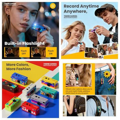 Creative Mini Portable Thumb Pocket Keychain Digital Camera with Flash, 130 Degree Wide Angle Lens, Includes 16GB Memory Card