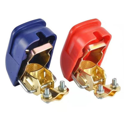 12V Universal Quick Release Battery Terminal Connectors – Top Post Battery Clamps with Red (+) & Blue (–) Covers, Positive & Negative for Car, Van, Caravan & Motorhome