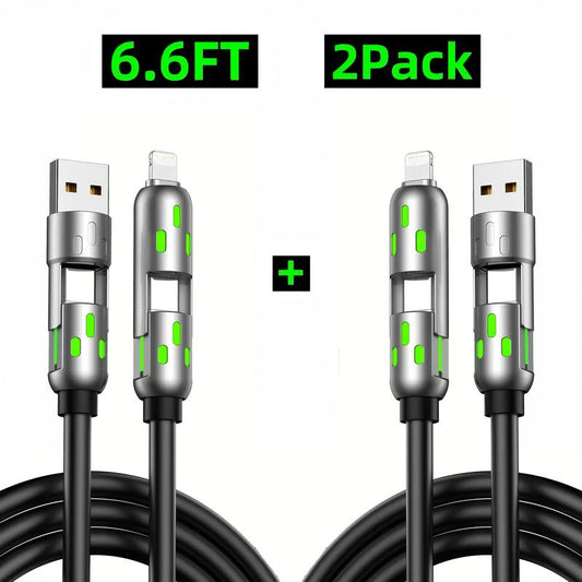 [Buy 1 Get 1 Free] 6.6Ft 4-In-1 Multi USB Charging Cable with USB A,Type C,Lightning-Max65W Fast Charging & Data Sync for Iphone16/15,Ipad Pro, Fast Charger Usb Cable 4-In-1 Fast Breathing Light -Max 1 Usb-C Data 4 1 Charging Cable