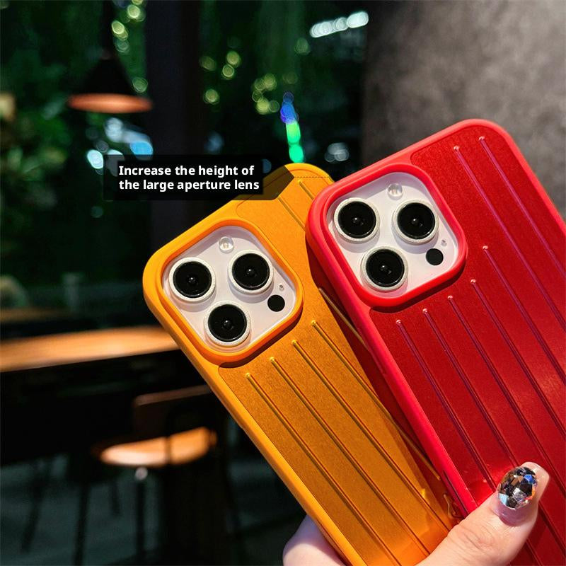 Aluminum Alloy Luggage Case for Iphone 16 Pro Max & 15 Cool 14 All-Inclusive Protective Phone Cover with Vertical Lines Design
