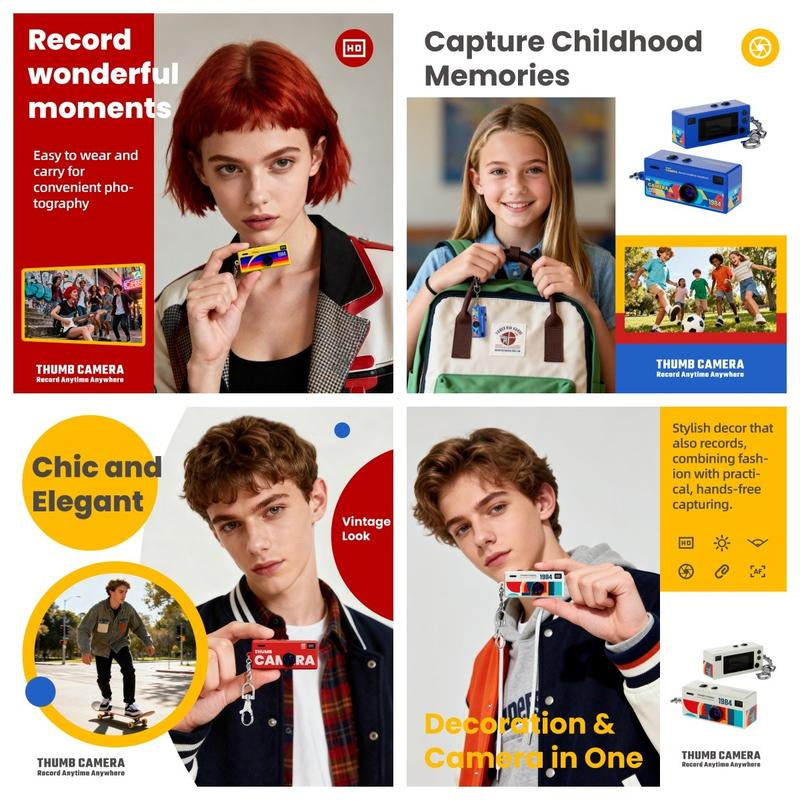 Creative Mini Portable Thumb Pocket Keychain Digital Camera with Flash, 130 Degree Wide Angle Lens, Includes 16GB Memory Card