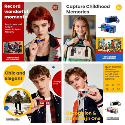 Creative Mini Portable Thumb Pocket Keychain Digital Camera with Flash, 130 Degree Wide Angle Lens, Includes 16GB Memory Card