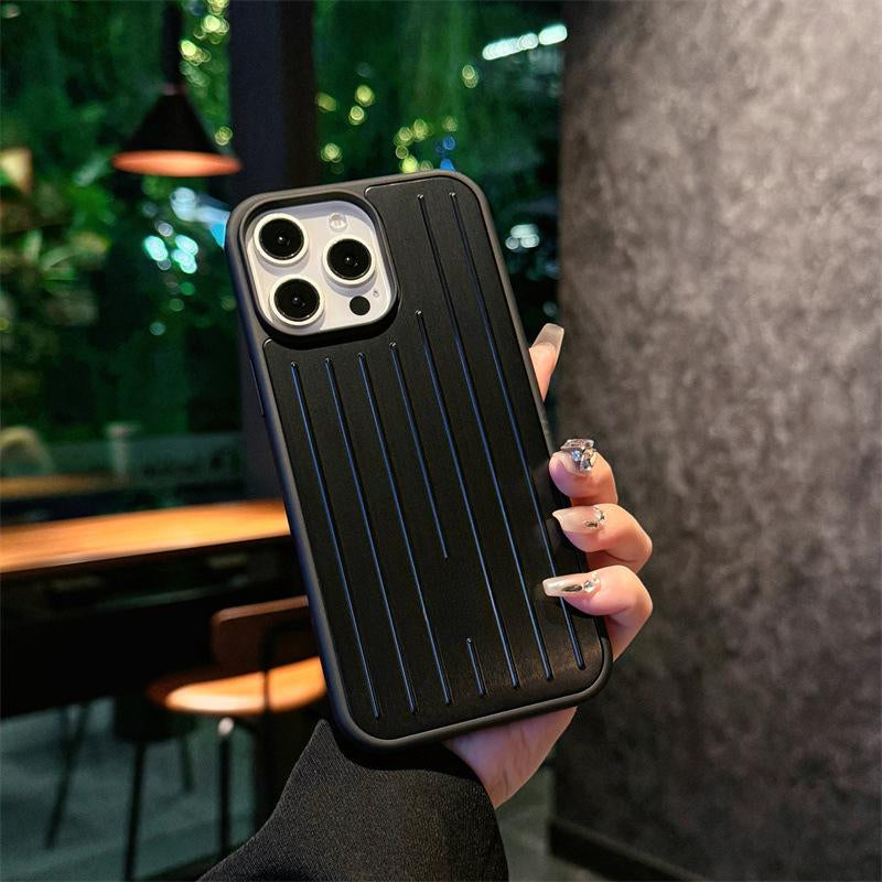 Aluminum Alloy Luggage Case for Iphone 16 Pro Max & 15 Cool 14 All-Inclusive Protective Phone Cover with Vertical Lines Design