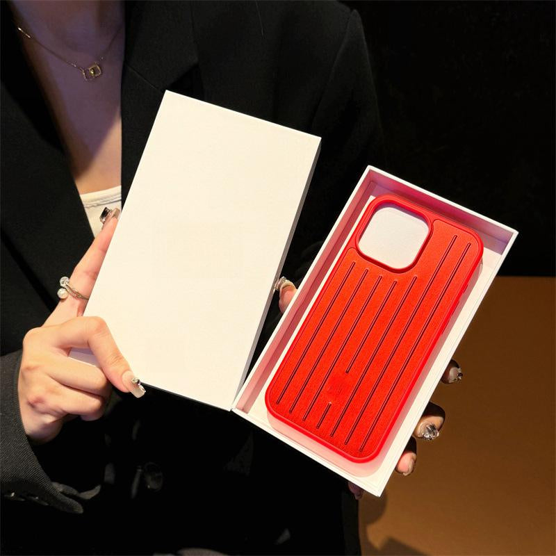 Aluminum Alloy Luggage Case for Iphone 16 Pro Max & 15 Cool 14 All-Inclusive Protective Phone Cover with Vertical Lines Design