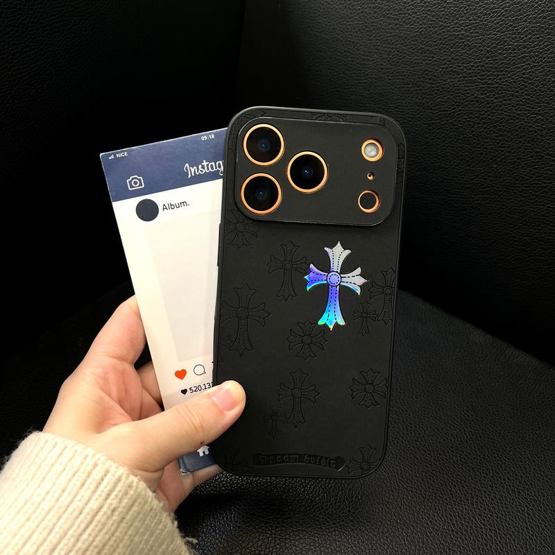 Cross-Patterned Laser Gradient Phone Case, Compatible with Iphone 17/16/15/14/13/12/11 Pro/Max/Air, Features a Slim-Fit Design with PU Leather and TPU Back Cover, Providing Drop Protection. Also Compatible with Iphone 16/15/14 Plus.