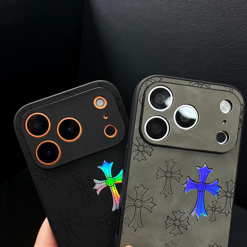 Cross-Patterned Laser Gradient Phone Case, Compatible with Iphone 17/16/15/14/13/12/11 Pro/Max/Air, Features a Slim-Fit Design with PU Leather and TPU Back Cover, Providing Drop Protection. Also Compatible with Iphone 16/15/14 Plus.