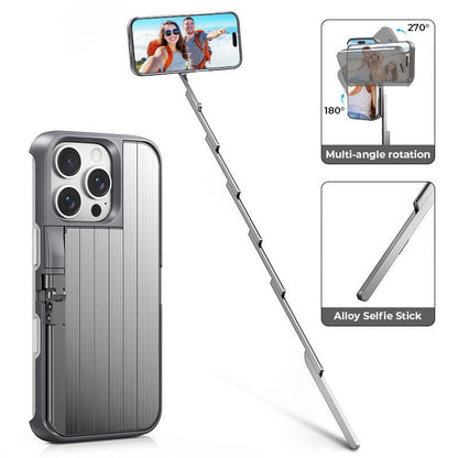 Concert Phone Case with Selfie Stick 3-In-1 Foldable Iphone Case Slim Vertical Design Rotatable Mount Bluetooth Remote Shooting Multi-Angle Rotation Folding Stand for Travel & Vlogging
