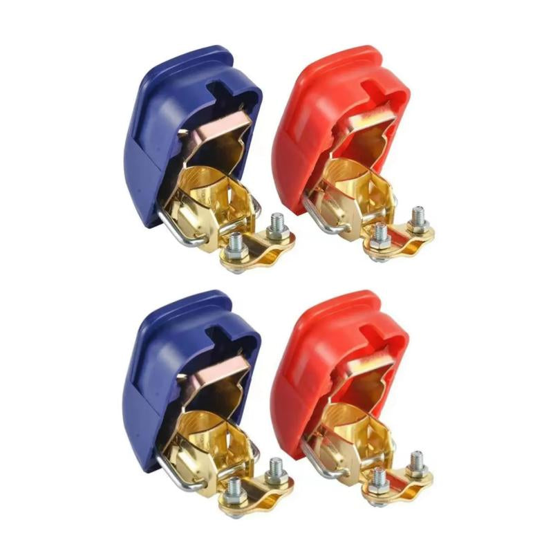 12V Universal Quick Release Battery Terminal Connectors – Top Post Battery Clamps with Red (+) & Blue (–) Covers, Positive & Negative for Car, Van, Caravan & Motorhome