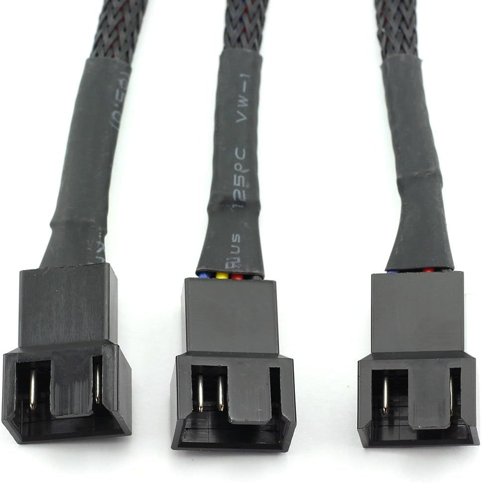 4Pin 1 to 3 Ways PWM Fan Splitter Cable - Black Sleeved Fan Power Extension - 27Cm/10.5 Inches
