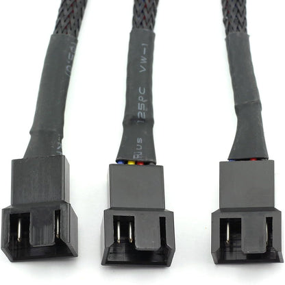 4Pin 1 to 3 Ways PWM Fan Splitter Cable - Black Sleeved Fan Power Extension - 27Cm/10.5 Inches